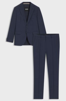 Regular-fit suit in micro-patterned virgin wool, Dark Blue