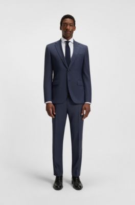 Regular-fit suit in micro-patterned virgin wool, Dark Blue