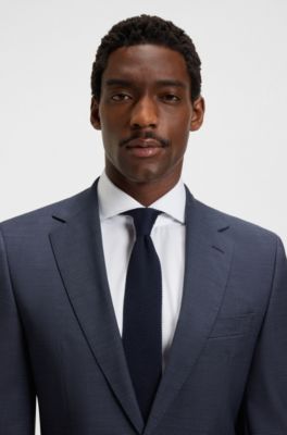 Regular-fit suit in micro-patterned virgin wool, Dark Blue