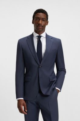 Regular-fit suit in micro-patterned virgin wool, Dark Blue