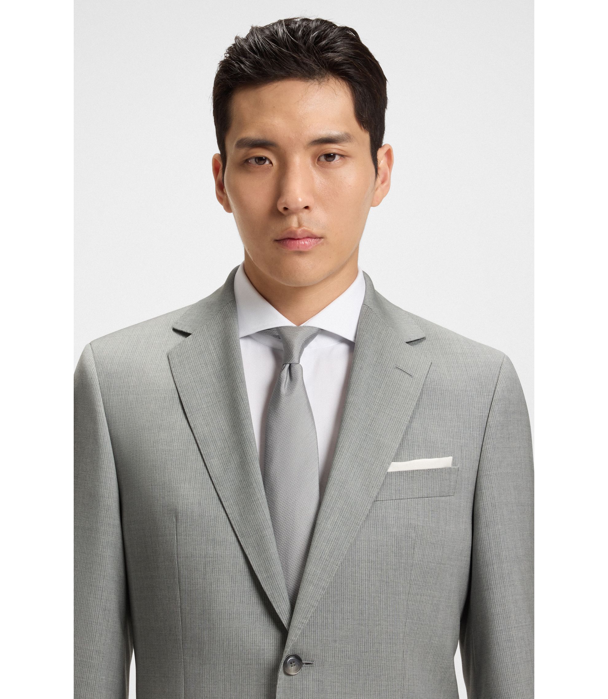 BOSS - Regular-fit suit in pinstriped virgin wool - Light Grey