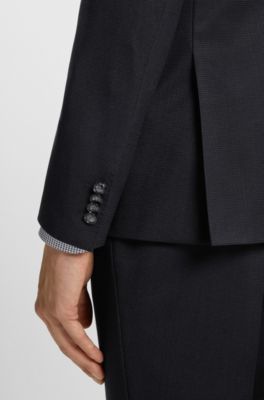 Slim-fit suit in virgin wool, cotton and stretch, Dark Blue