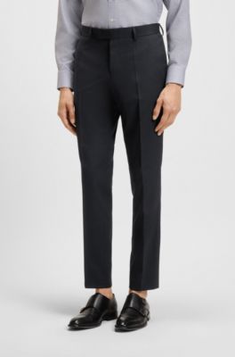 Slim-fit suit in virgin wool, cotton and stretch, Dark Blue