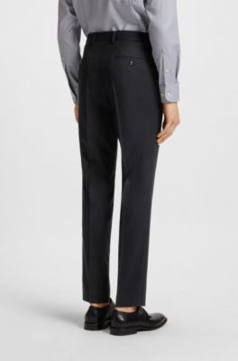 Slim-fit suit in virgin wool, cotton and stretch, Dark Blue