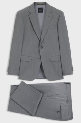 Abito slim fit in tessuto elasticizzato con micromotivo, Grigio chiaro
