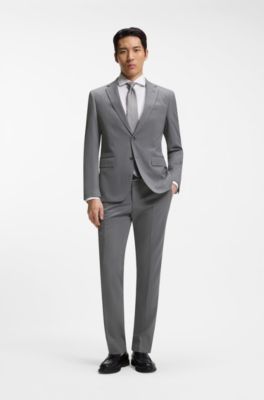 Abito slim fit in tessuto elasticizzato con micromotivo, Grigio chiaro