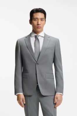 Abito slim fit in tessuto elasticizzato con micromotivo, Grigio chiaro