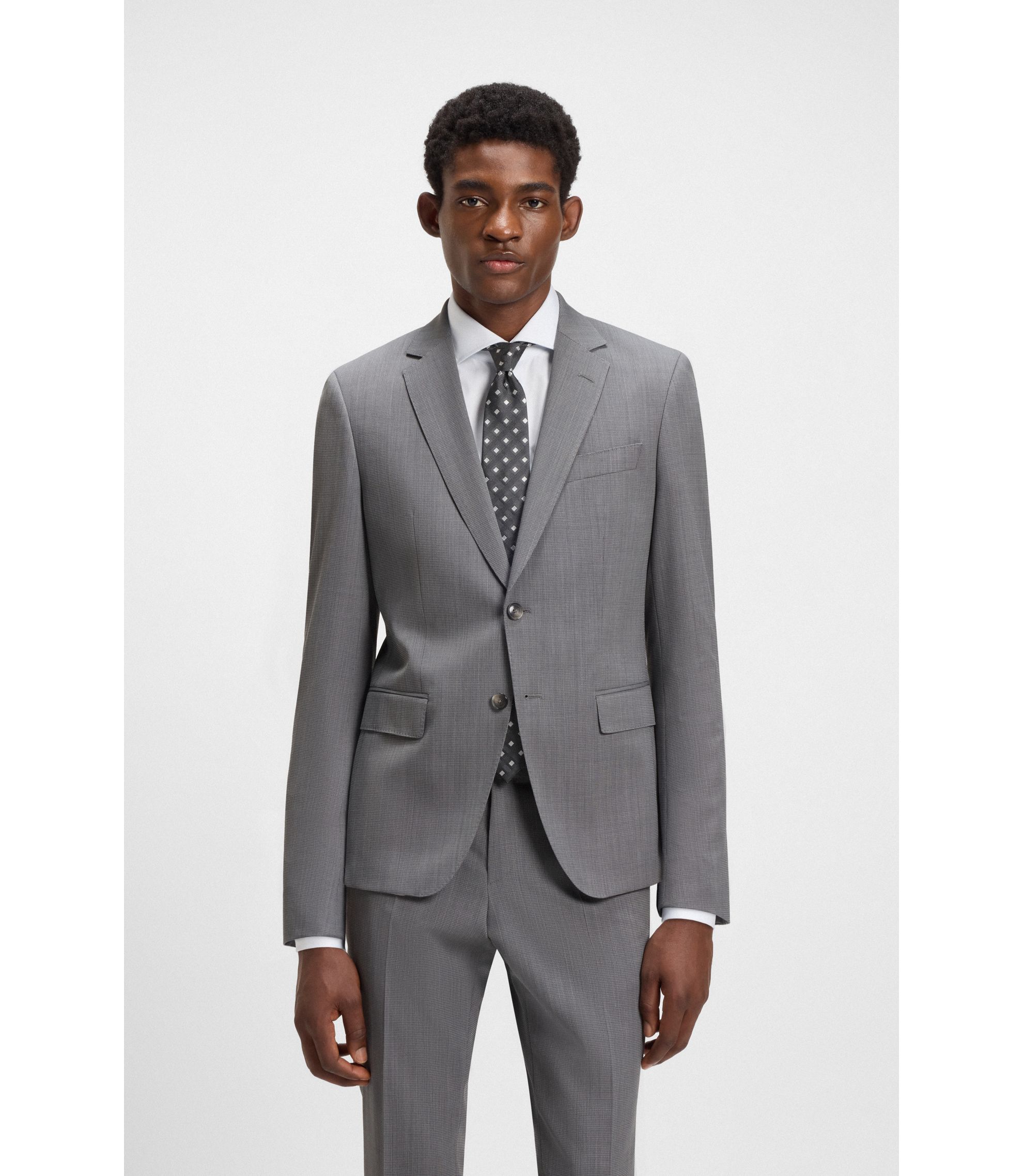 (美品) HUGO BOSS グレー ストレッチスーツ HUGO BOSS ヒューゴボス スーツ メンズ ストレッチ ブランド