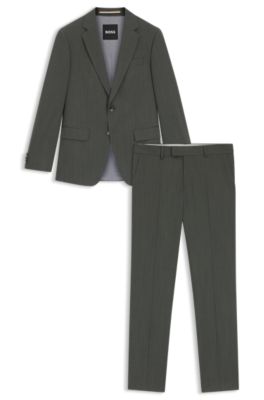 Slim-fit suit in micro-patterned stretch fabric, Green