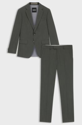 Slim-fit suit in micro-patterned stretch fabric, Green