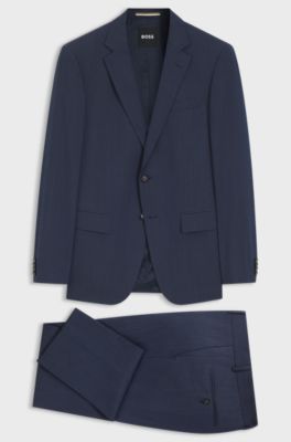 Slim fit jakkes&aelig;t i mikrom&oslash;nstret stof med str&aelig;k, M&oslash;rkebl&aring;