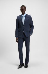 Slim-fit suit in micro-patterned stretch fabric, Dark Blue