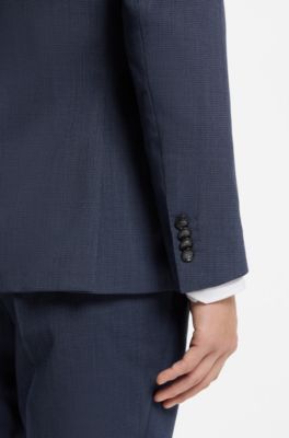 Slim-fit suit in micro-patterned stretch fabric, Dark Blue