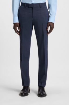 Costume Slim en tissu stretch &agrave; micro motif, Bleu fonc&eacute;