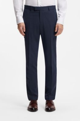 Slim fit jakkes&aelig;t i mikrom&oslash;nstret stof med str&aelig;k, M&oslash;rkebl&aring;