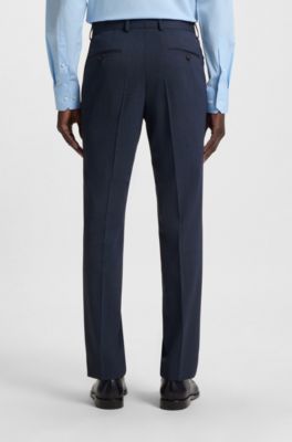 Costume Slim en tissu stretch &agrave; micro motif, Bleu fonc&eacute;