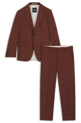 Two-piece slim-fit suit in micro-patterned wool, Brown