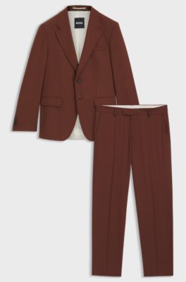 Two-piece slim-fit suit in micro-patterned wool, Brown