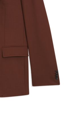Two-piece slim-fit suit in micro-patterned wool, Brown