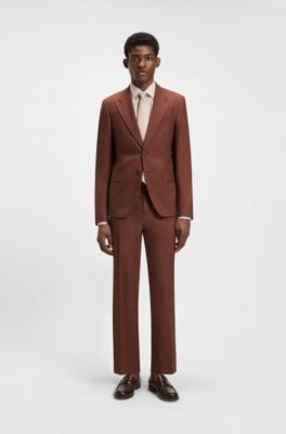 Two-piece slim-fit suit in micro-patterned wool, Brown