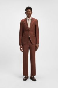 Abito due pezzi slim fit in lana vergine con micromotivo, Marrone
