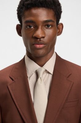 Two-piece slim-fit suit in micro-patterned wool, Brown