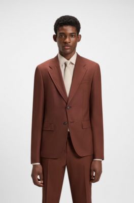 Two-piece slim-fit suit in micro-patterned wool, Brown