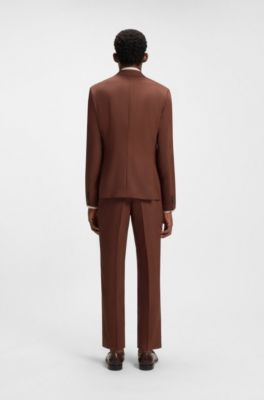 Two-piece slim-fit suit in micro-patterned wool, Brown