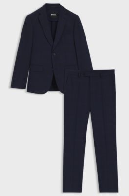 Slim-fit suit in checked crease-resistant stretch wool, Dark Blue