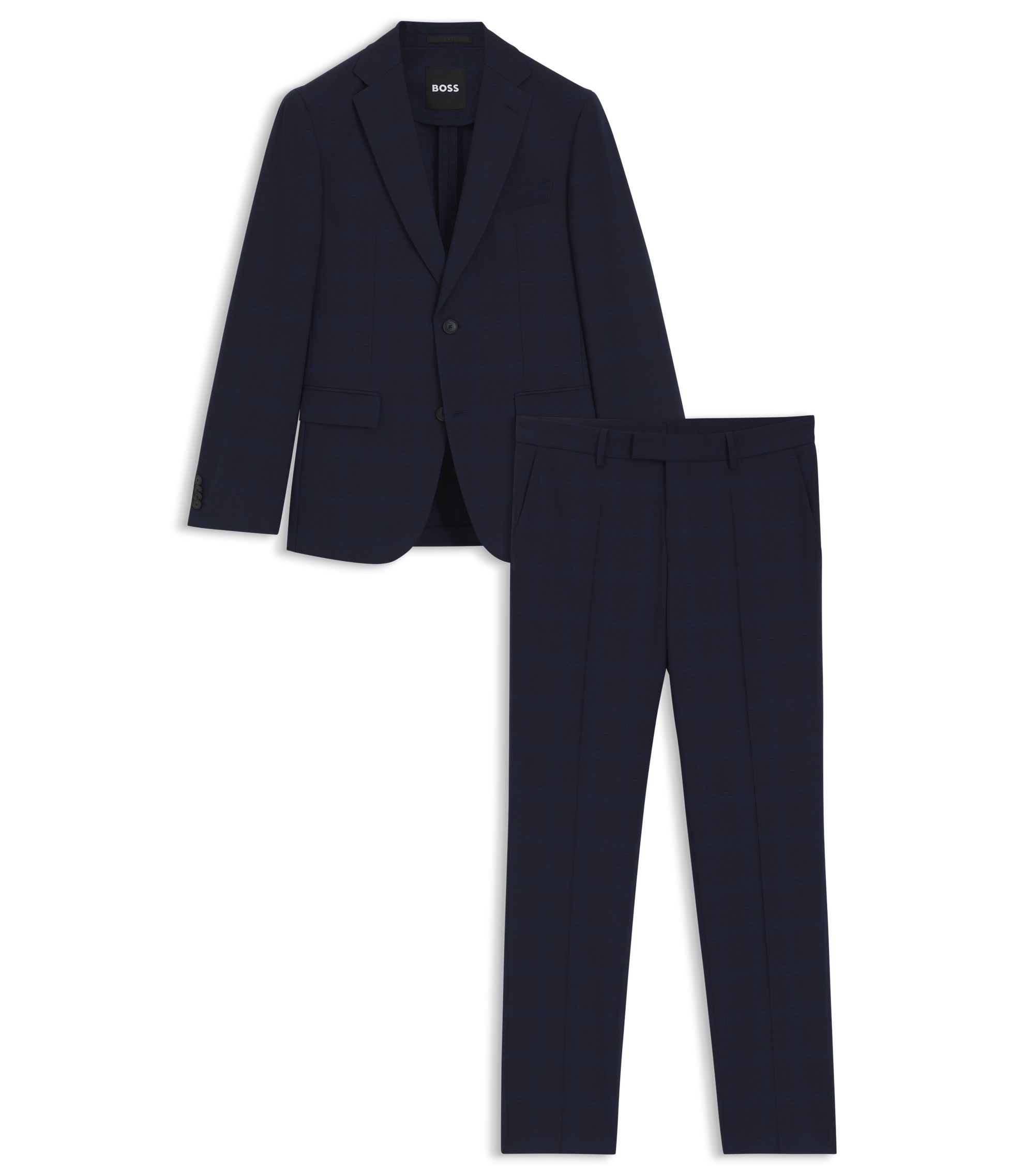 BOSS - Slim-fit suit in checked crease-resistant stretch wool 