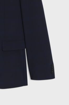 Slim-fit suit in checked crease-resistant stretch wool, Dark Blue