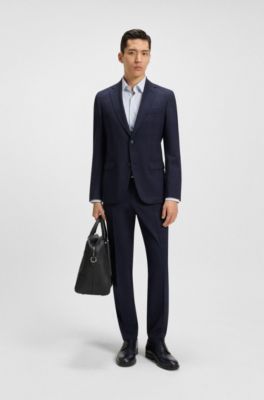 Slim-fit suit in checked crease-resistant stretch wool, Dark Blue