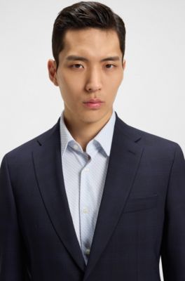 Slim-fit suit in checked crease-resistant stretch wool, Dark Blue