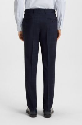 Slim-fit suit in checked crease-resistant stretch wool, Dark Blue