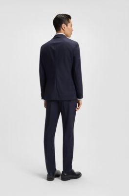 Slim-fit suit in checked crease-resistant stretch wool, Dark Blue