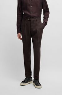 Pleat-front trousers in linen and wool, Dark Brown