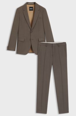 Slim-fit suit in micro-patterned virgin wool, Brown