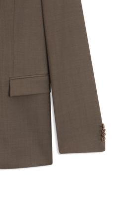 Slim fit-kostym i jungfruull med mikrom&ouml;nster, Brun