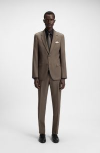 Slim-fit suit in micro-patterned virgin wool, Brown