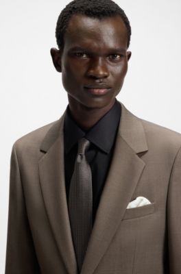 Slim-fit suit in micro-patterned virgin wool, Brown