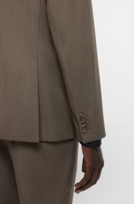 Slim fit-kostym i jungfruull med mikrom&ouml;nster, Brun