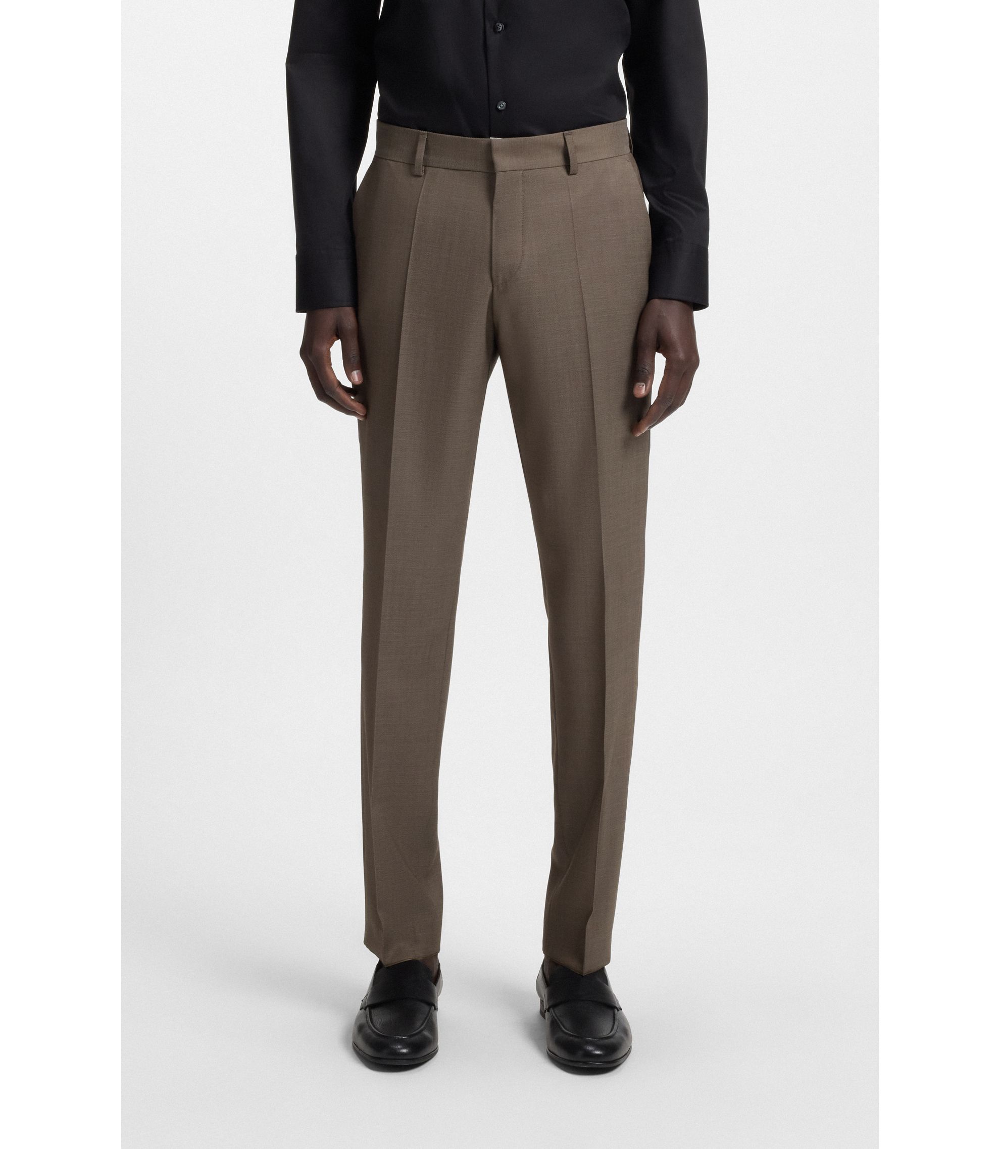 BOSS - スリムフィットスーツ マイクロパターン バージンウール - ブラウン