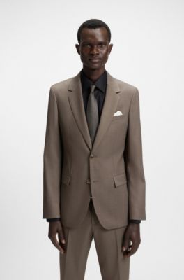 Slim-fit suit in micro-patterned virgin wool, Brown