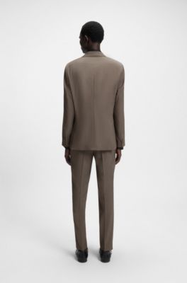 Slim-fit pak van scheerwol met microdessin, Bruin