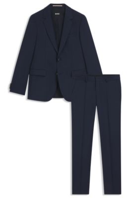 Slim-fit suit in micro-patterned virgin wool, Dark Blue