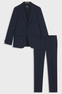 Slim-fit suit in micro-patterned virgin wool, Dark Blue