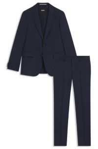 Slim-fit suit in micro-patterned virgin wool, Dark Blue