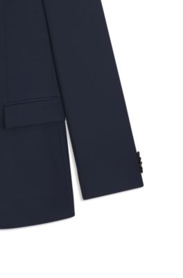 Slim-fit suit in micro-patterned virgin wool, Dark Blue