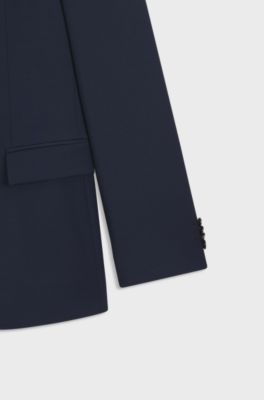 Jakkes&aelig;t med slim fit i mikrom&oslash;nstret ny uld, M&oslash;rkebl&aring;