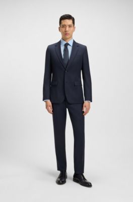 Slim-fit suit in micro-patterned virgin wool, Dark Blue